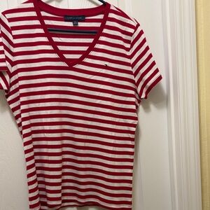 Tommy Hilfiger Red and White Striped Short Sleeve Tee
